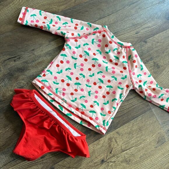 Starting Out Cherry Print 2 piece swimsuit Rashgaurd & ruffle bottom see INFO - Picture 3 of 8